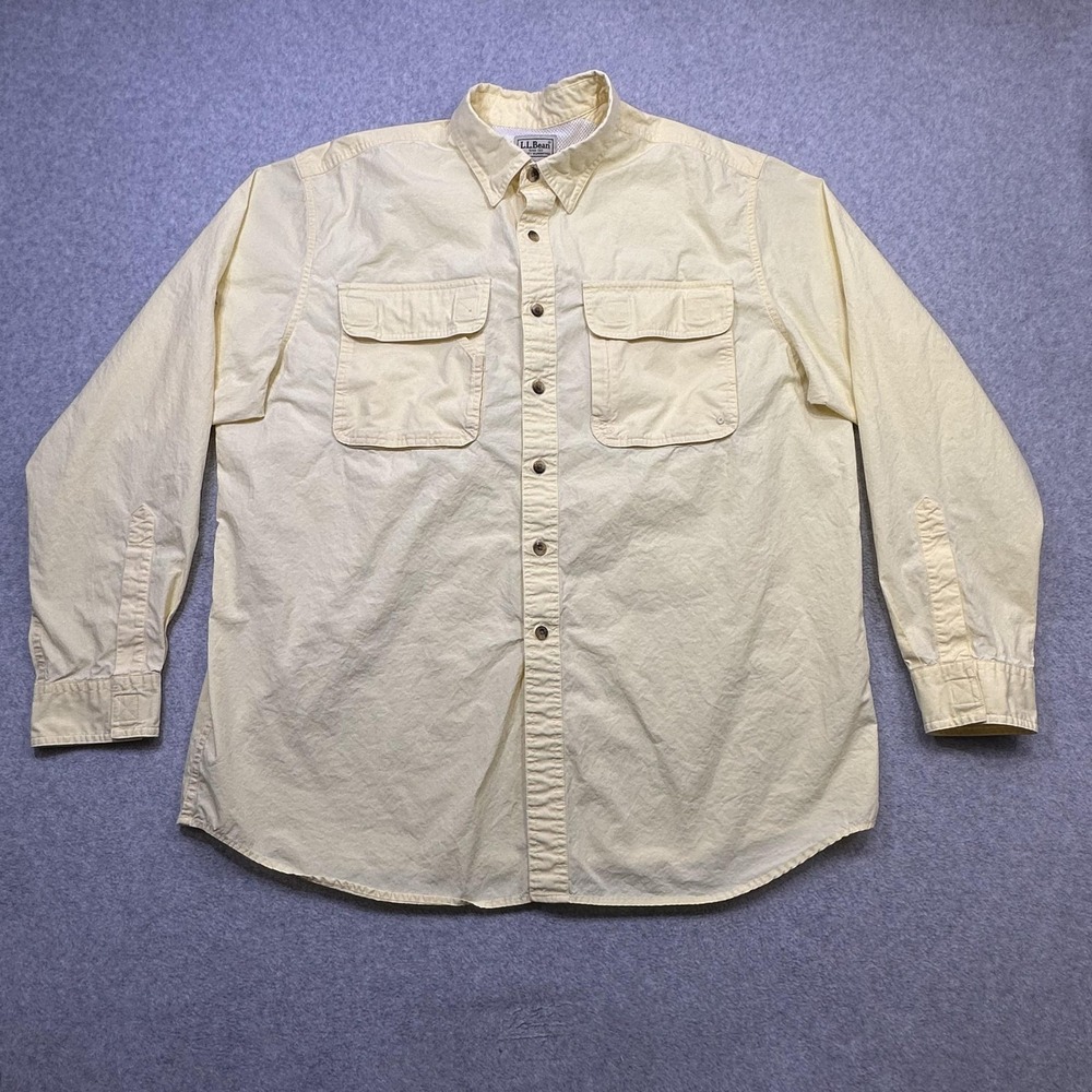 LL Bean Shirt Mens XL Yellow Long Sleeve Fishing Vented Button Down Outdoor